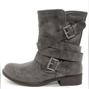 Madden Girl Cullenn Grey Burnished and Belted Boots